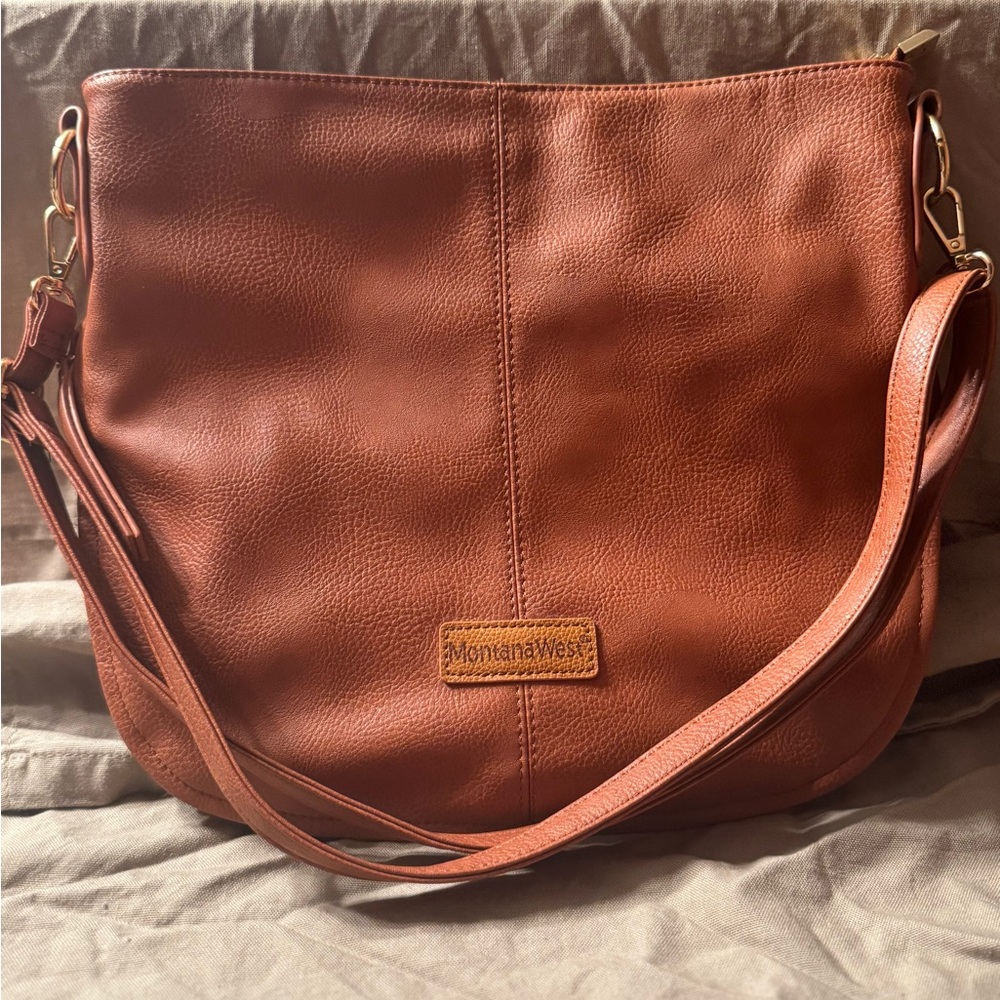 Montana West Brown Leather Shoulder Bag with Adjustable Strap